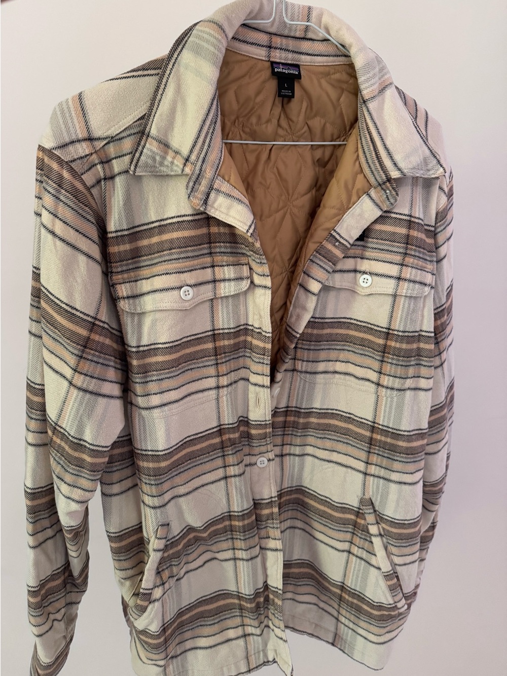 Patagonia Quilted Plaid Shacket - Cream, Tan & Black Trim